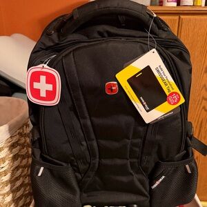 SwissGear Black Backpack with Red Cross Accent